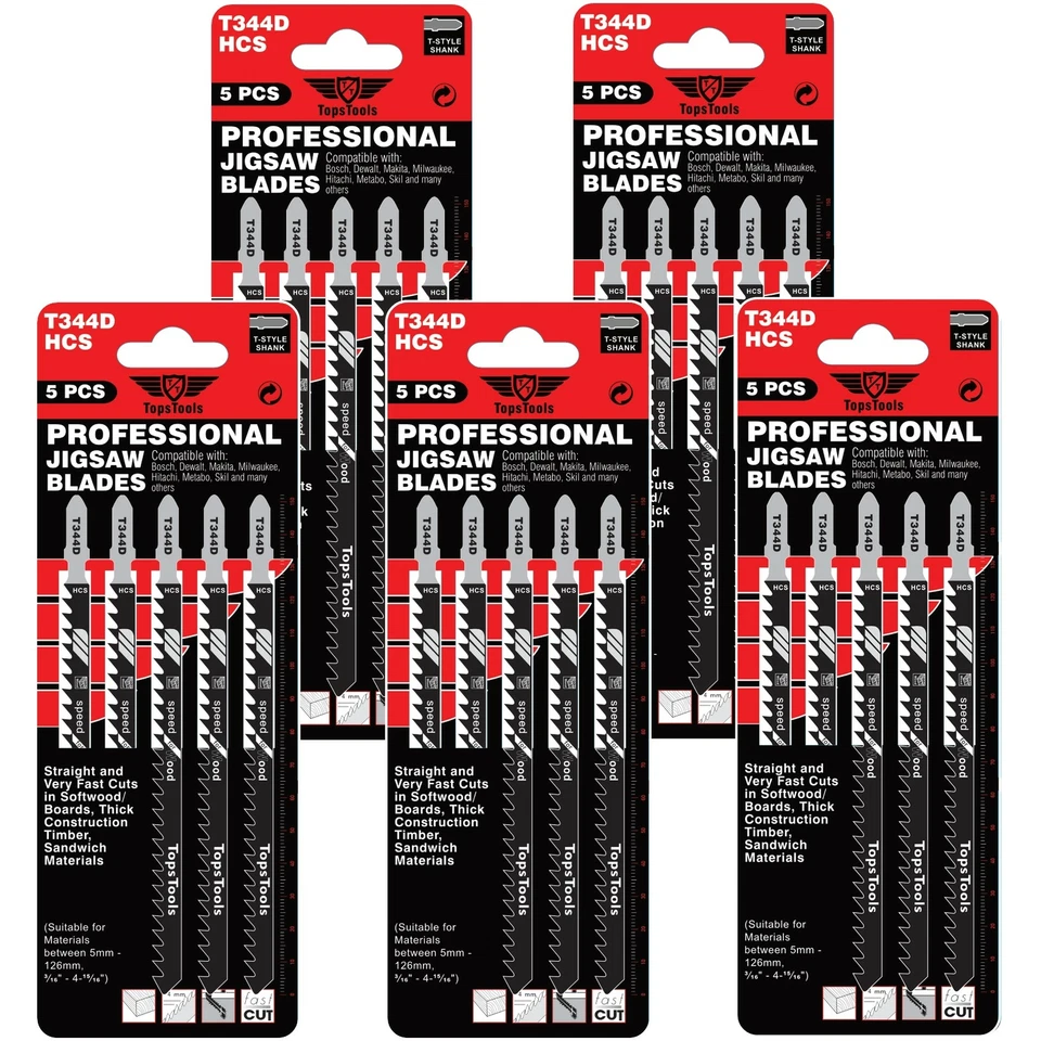 25 x TopsTools T344D Long 152mm Jigsaw Blades Very Fast Cuts For Wood Bosch
