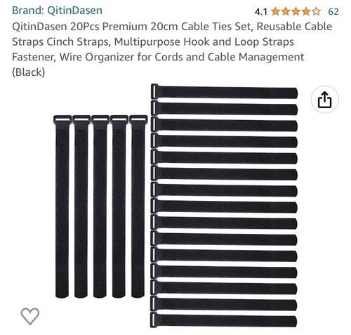 Reusable Fastening Cable Chinc Straps Ties Set Adjustable 20pcs x20cmHook & Loop - 第 1/1 張圖片