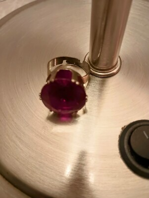 Vintage Girl Costume Silver Tone Adjustable Plastic Red Stone