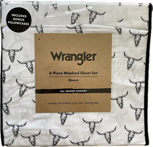 Wrangler Queen Size Sheets 6piece Set , Wrinkle Resistant-Bull Skull