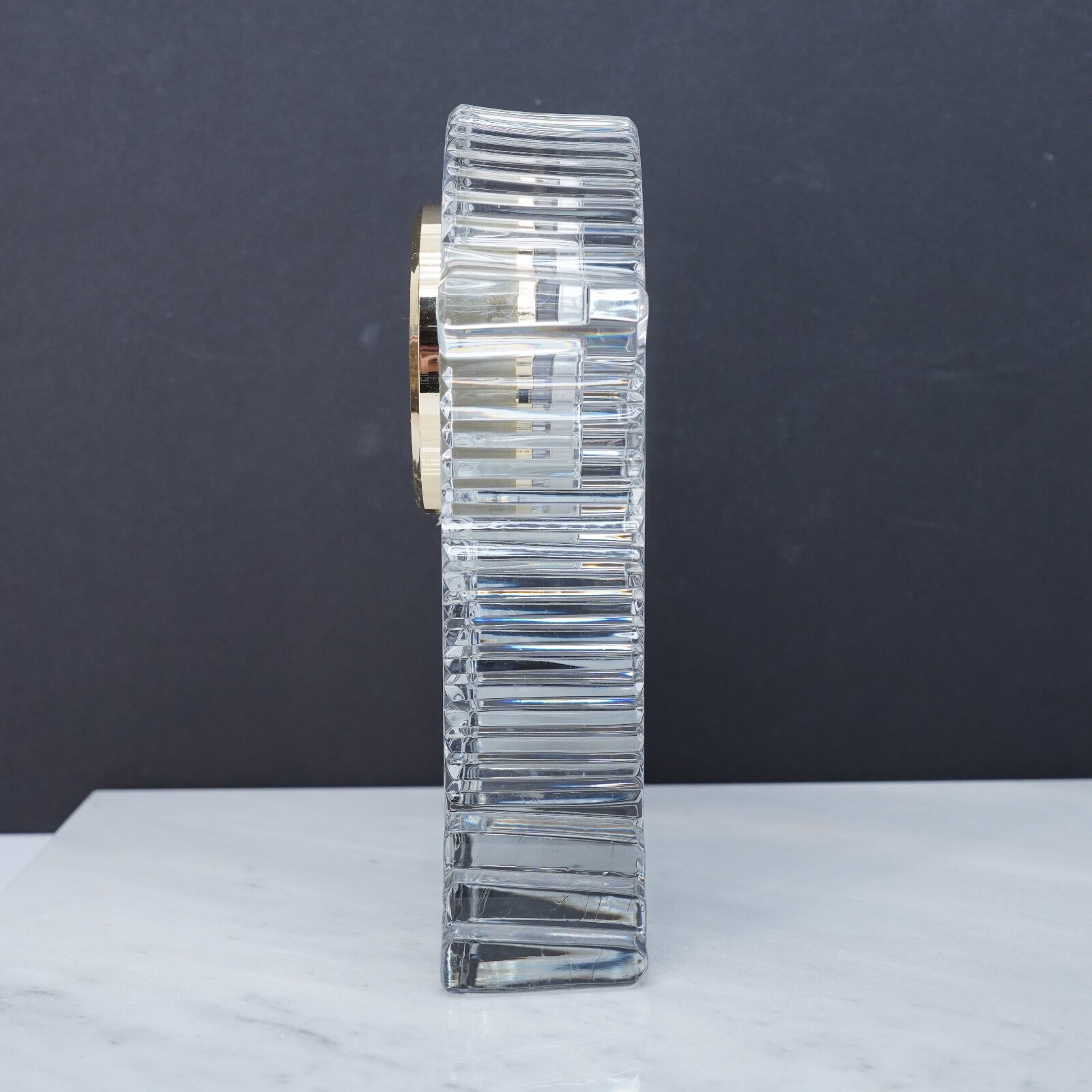 Waterford Crystal Lismore Large Gold Faced Carriage 7" Mantle Desk