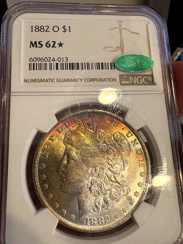 1882 O Toned Morgan $💎💎NGC MS 62* Star + CAC💎💎Blazing Rainbow 💎💎SEE VIDEO