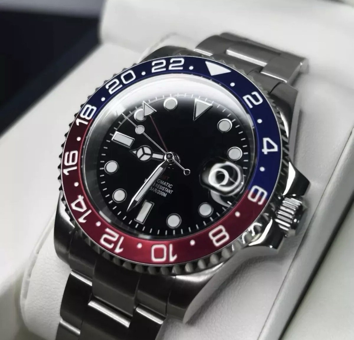 時計 custom mod vintage pepusi Mathey-Tissot Vintage Steel Pepsi Black Dial Quartz Men Watch