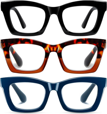 3 Pack Oprah Style Reading Glasses for Women Men Blue Light Blocking Computer Sq