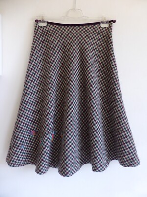 ARMAND VENTILO wool skirt midi skirt bell skirt houndstooth beading F40/D38