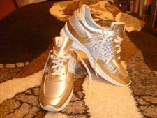 Damen Schuhe Sneakers ROBERTO BOTTICELLI 100% Leder Gold+Swarovski Gr 37 wieneu 