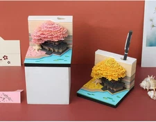 3D Memo Pad Paper Carving Art Tree House Notepad with Light Desk Pen Holder Gift