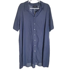 NAIF Blue Chambray Button Down Tunic Blouse Women's Size 3X Tie Back Detail Blue