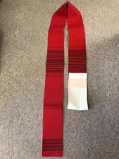 Red/Bone reversible clergy stole with contrasting stripes