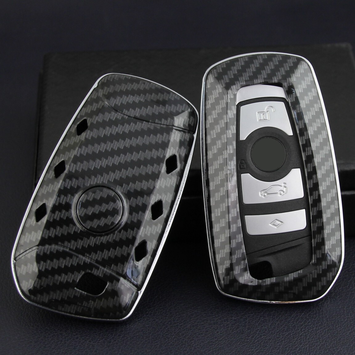 Custodia Portachiavi Auto In Pelle Di Mucca Per Telecomando BMW, Colore Nero Opaco, Accessorio Auto Universale