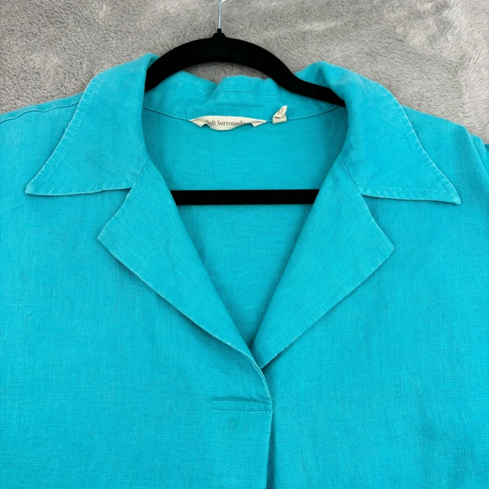 Top túnica de lino Soft Surroundings para mujer 1X azul cuadrado Lagenlook costero playero Foto 3 de 4