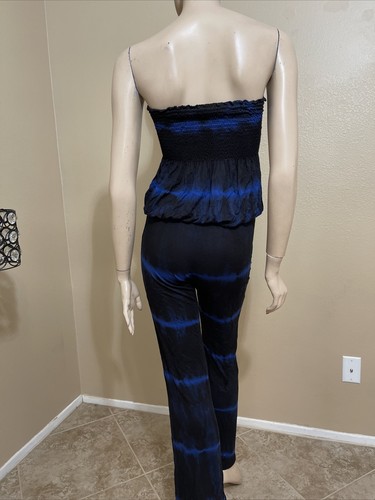 Women’s Black Blue Rayon Casual Opened Summer Wide Leg Party Size S Jumpsuit - Bild 9 von 12