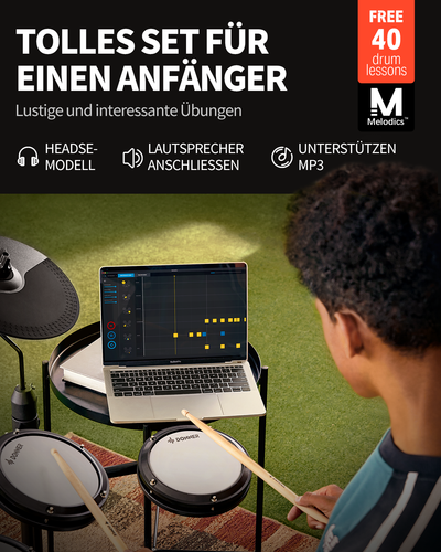 Donner DED-80 E-Drum Set – 5 Drums, 3 Becken, mit Hocker, Kopfhörer & 180 Sounds - Bild 4 von 7