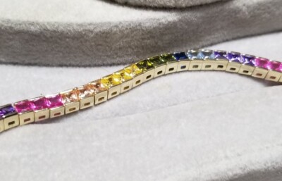 Ross Simons 18k Gelbgold/Sterling Silber Saphir Lab Created Tennis Armband