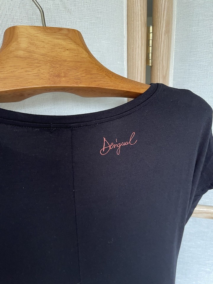 Desigual black t shirt dress with floral tie front M eBay