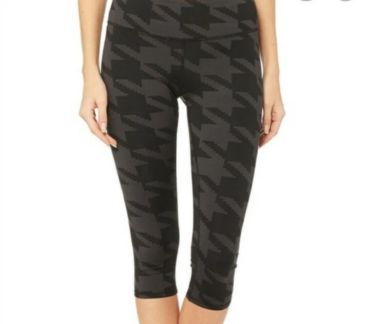 ALO YOGA Airbrush Capri Engineered Print Houndstooth Black *S*