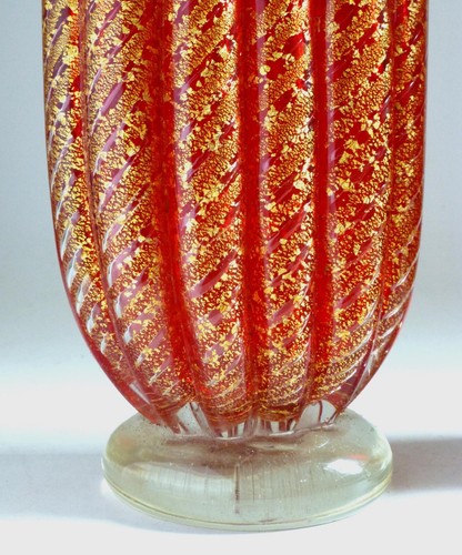 Barovier & Toso Vintage Murano Glass Red Cordanato d'Oro Vases x 2. Mid Century - Picture 8 of 8
