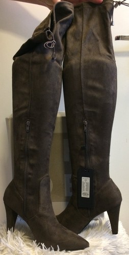 BNIB Vero Moda SUZY Dark Olive Green OTK Faux Suede Thigh Boots UK 6 RRP £78 - Picture 6 of 11