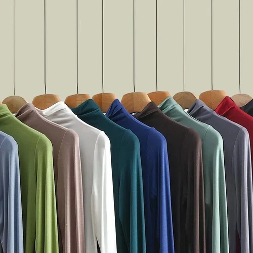 Damen Seide High Neck Top T-Shirt Unterhemd Strick Langarm - Bild 2 von 36