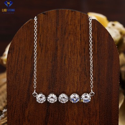 1.29 TCW Round cut Diamond Labgrown Pendant WithChain 18K White Gold Labstone