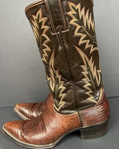 JUSTIN 9026 Mens Sz 8D Brown Teju Lizard Leather EXOTIC Cowboy Western Boots VTG - Picture 4 of 20