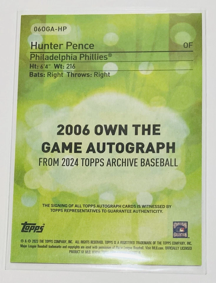 2024 Topps Archives Own The Game Auto Hunter Pence #060GA-HP MLB Phillies - Image 2 of 2
