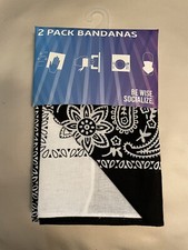  7.95 2 Pack Bandanas Black/White 100 cotton - Safe Travels, Brand New