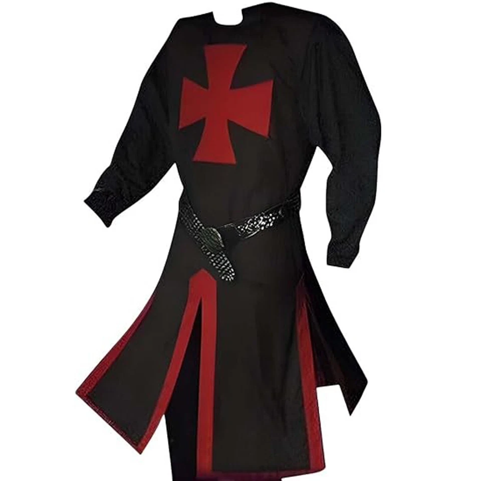 Túnica medieval cruzada caballeros templarios renacentista capa larga cos disfraz Foto 2 de 2
