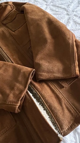 Vintage Bermans The Leather Expert Brown Leather Suede Jacket Lined Sherpa 42R - Picture 13 of 19