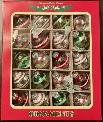 Shiny Brite Christopher Radko Christmas 20 Ornaments Rounds Striped Small