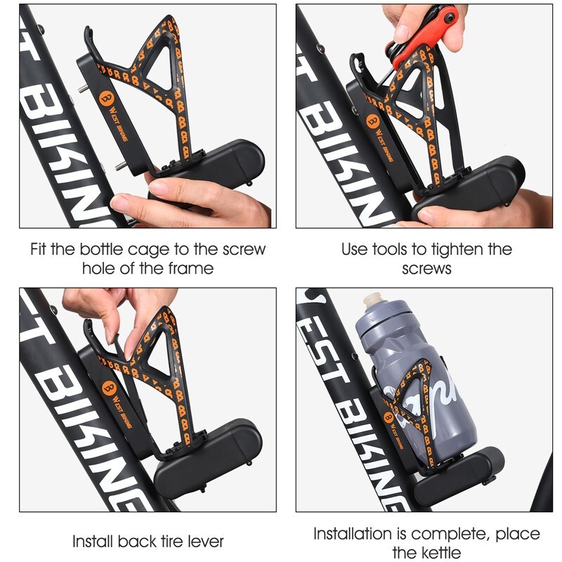 WEST BIKING Bicycle Water Bottle Cage Tire Levers Tool Box 3 in 1 Black Orange