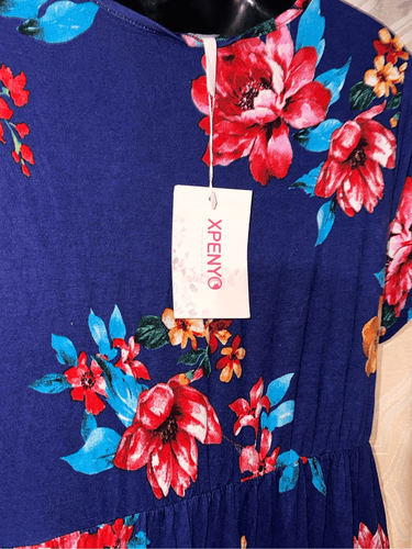 New With Tags Beautiful XPENYO Dress Size large blue and pink Floral. Long Leng - Picture 6 of 8