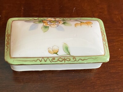Nippon Hand Painted Porcelain Trinket Box Small Rectangular