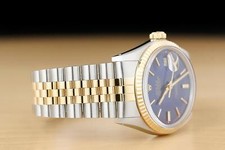 ROLEX MENS DATEJUST 16013 18K YELLOW GOLD STEEL BLUE DIAL 2-TONE JUBILEE WATCH 7