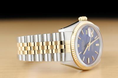 ROLEX MENS DATEJUST 16013 18K YELLOW GOLD STEEL BLUE DIAL 2-TONE