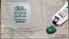 NEW Winsor & Newton Designers' Gouache Primary Color Paint Set - 6x14ml Tubes