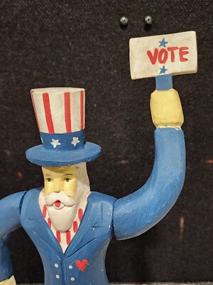 Vintage Midwest of Cannon Uncle Sam Handcrafted Wooden Figure VOTE