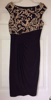 Connected Apparel Sleeveless Ruched Dress Size 6 NWOT Purple/Gold