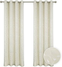 Victoria Cream Metallic Printed Woven Blackout Eyelet Pair of Curtains 108 x 90"