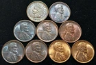 1897-1936 Indian & Wheat Cent AU/UNC Lot of 9 Coins - See Photos