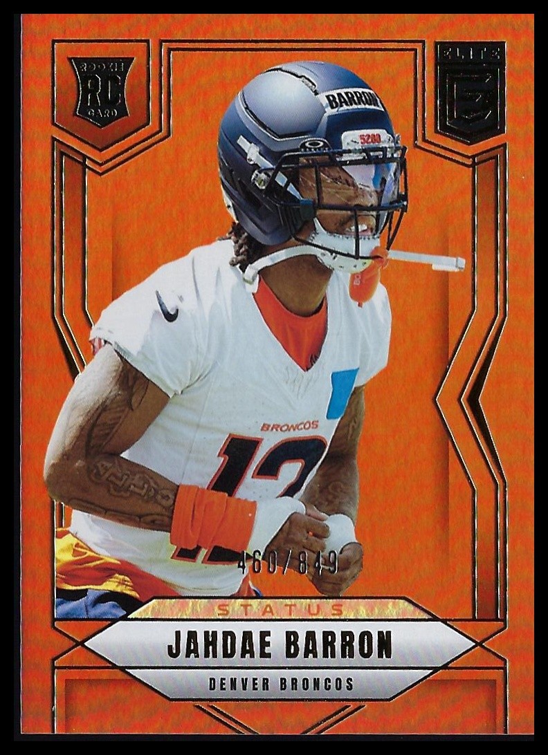 2025 Donruss Elite #168 Jahdae Barron Status Metallic Orange #/849