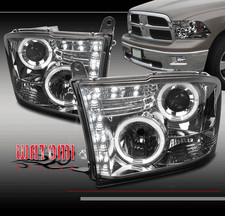 FOR 09-17 RAM PICKUP TRUCK DRL LED HALO PROJECTOR HEADLIGHTS SMOKE LEFT+RIGHT