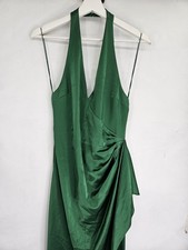 Alice + Olivia Halter Vneck Satin Gown Dress in Green Size 6 Party Cocktail