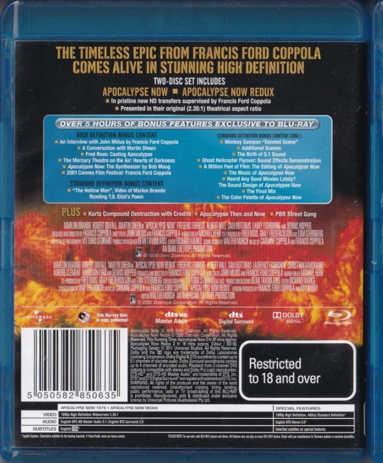 Apocalypse Now + Apocalypse Now Redux - Region B - Blu-Ray - Free Postage - image 2 of 2