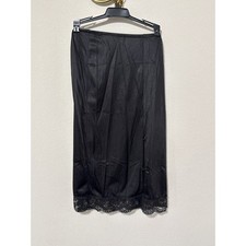 Kayser Half Slip Skirt Women P Long Black Lace Hem Button Slit Vintage USA Made