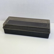 Cassette Tape Holder 15 Tapes Black Plastic Case with Fog Lid 12  Long Vintage