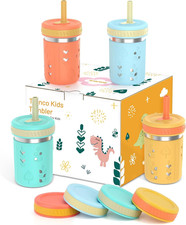  4 Pack 10 Oz 2-In-1 Stainless Steel Kids Tumbler Cups with Silicone Sleeves, S