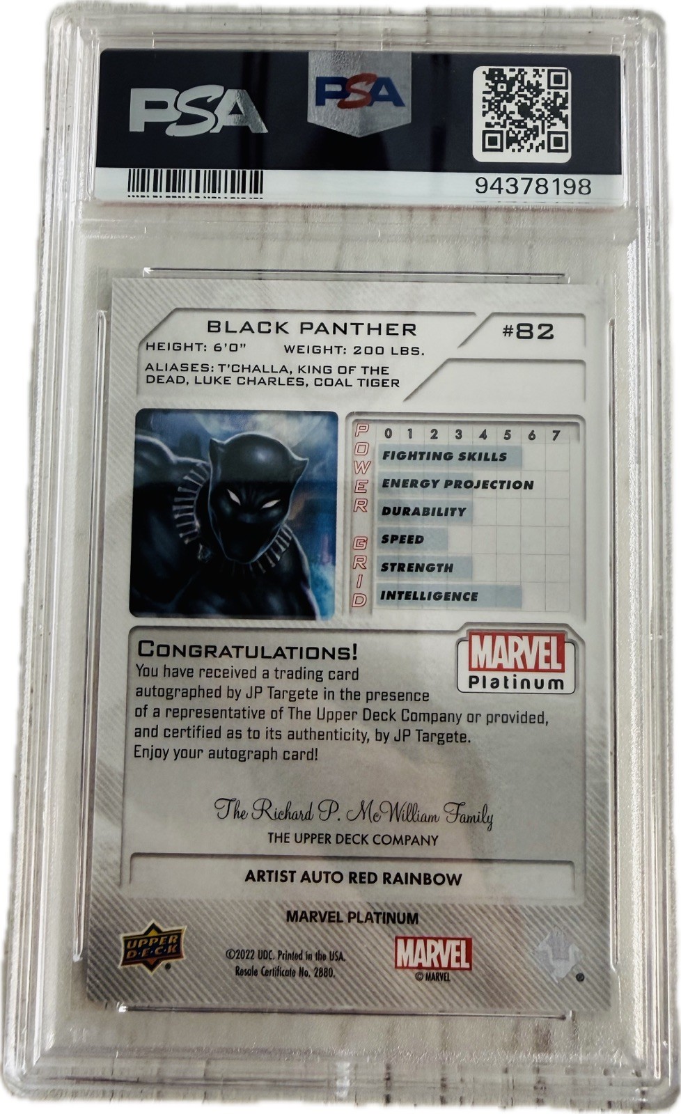 2023 Upper Deck Marvel Platinum Black Panther Red Rainbow Auto #82 PSA 8 Auto 10 view 2