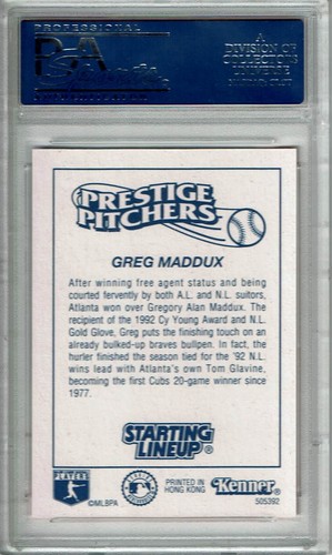 1993 STARTING LINEUP SLU PRESTIGE PITCHERS GREG MADDUX PSA 10 GEM MINT LOW POP 1 - Picture 2 of 2