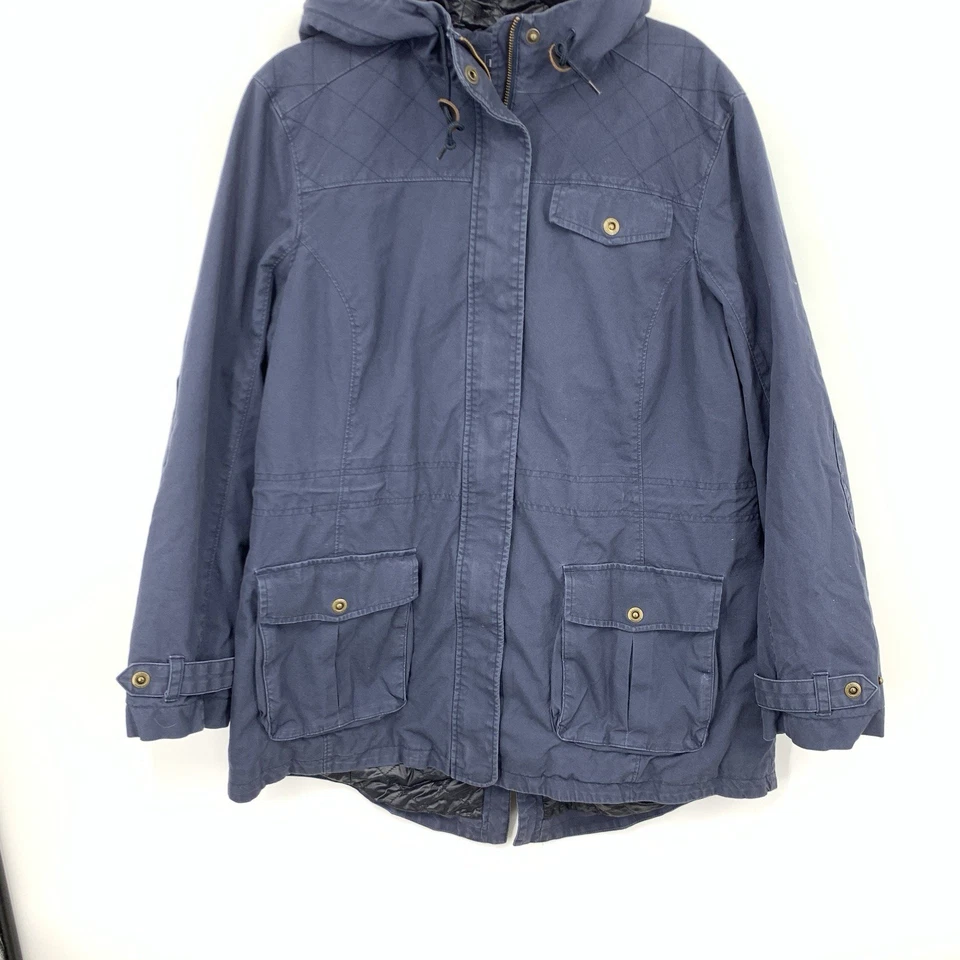LL Bean Mujer Talla XL Chaqueta Azul Anorak Abrigo Azul Lona Largo Forrado Capucha Cremallera Foto 3 de 4